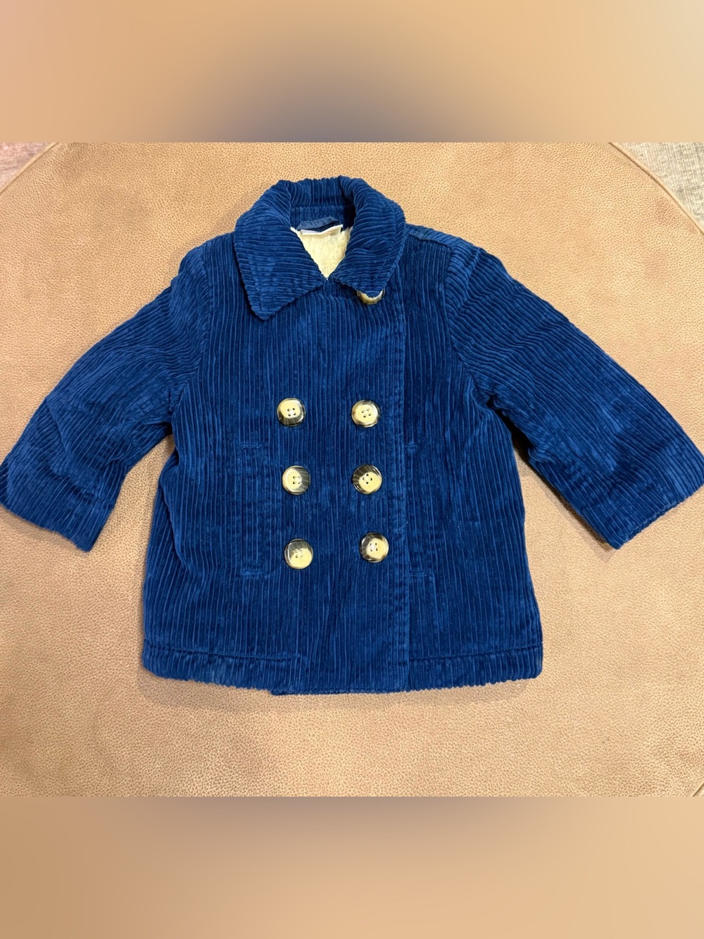 Hanna Andersson Sherpa-Lined Blue Corduroy Peacoat Jacket – Size 80